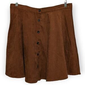 NWT SHEIN Plus Button Up Rust Brown Flared Corduroy Skirt 14 1XL